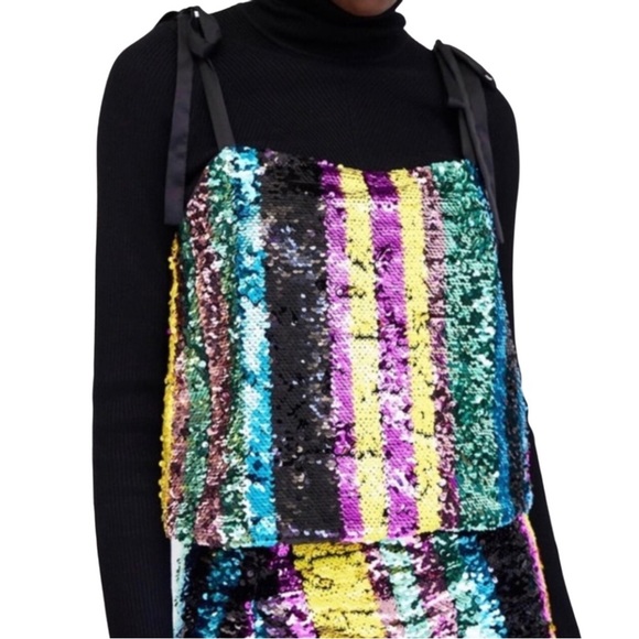 Zara Multicolored Sequin Striped Crop Top Size Small NWT - Picture 3 of 10
